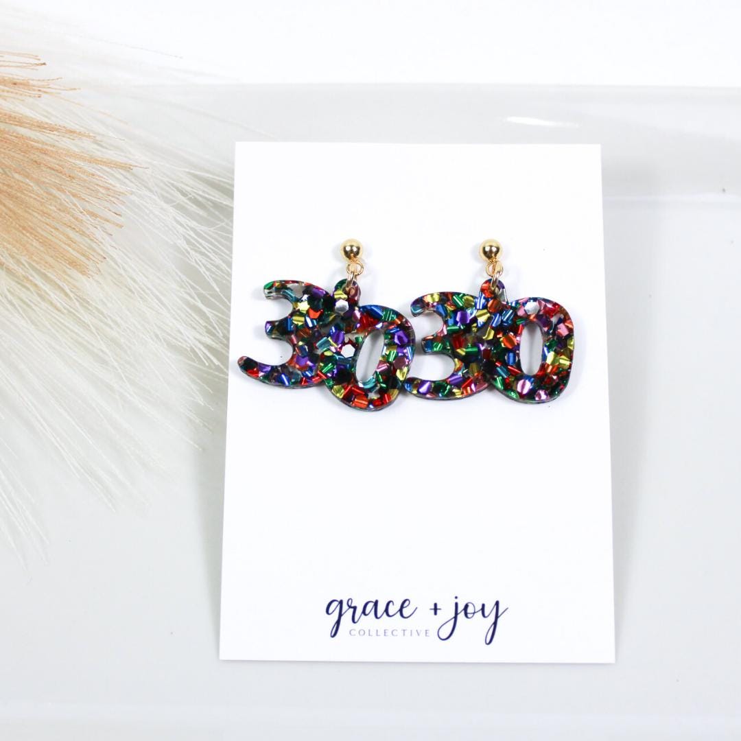 30th Birthday Dangle Earrings, Birthday Number Dangle Earrings, Chunky ...