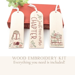 Bookmark embroidery kit wood, set of 3 bookmarks, Easter basket stuffers for girls, bookish gift, diy bookmarks wood, bookmark craft kit