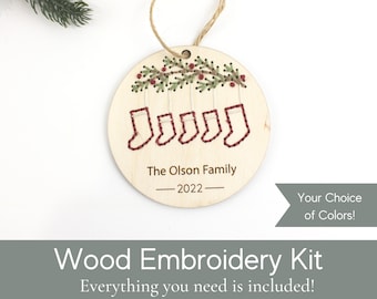 Personalized Christmas Ornament 2023, personalized stocking ornament, embroidered ornaments wood, diy Christmas ornament, learn to embroider