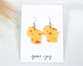 Wisconsin Earrings, cheese earring, dairy state gift, dairy farm, unique earring, white elephant gift exchange, cheese head gift, Packer fan