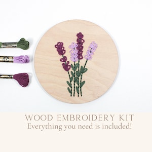 Wood embroidery kits for beginners, lavender embroidery design, craft party kit, embroidery gift, do it yourself kit, floral embroidery kit