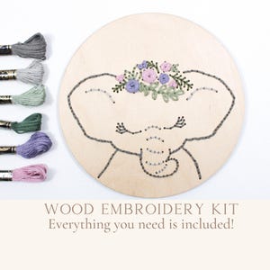 Embroidery kit for beginners, diy nursery decor, elephant embroidery design, do it yourself gifts, diy wood craft, homemade baby shower gift