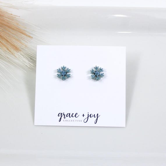 Blue Snowflake Earrings for Women Girls Sterling Silver Diamond Christmas Winter Earrings Cubic Zirconia Dainty Winter Holiday Snowflake Jewelry