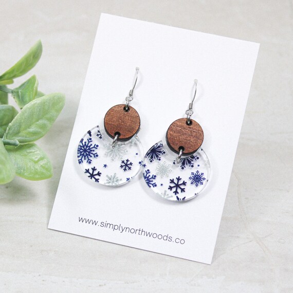 Blue Snowflake Earrings for Women Girls Sterling Silver Diamond Christmas Winter Earrings Cubic Zirconia Dainty Winter Holiday Snowflake Jewelry