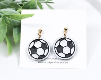 Soccer Ball earrings, sports theme earring, acrylic soccer ball earrings, soccer team gift for girls, soccer lover gift, lightweight earring