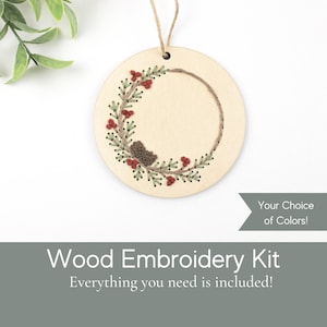 Christmas embroidery kit for beginners, diy Christmas ornament kit, learn to embroider, diy Christmas ornament wreath wood, gifts under 20