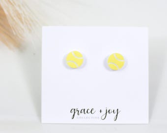 Tennis earrings acrylic, tennis ball earrings stud, tennis lover gift for women, tennis team gift, tennis jewelry, sports