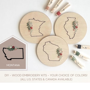 Embroidery kit for beginners wood, Montana gift, Montana decor, state gift craft, housewarming gift for women, state embroidery design, wood
