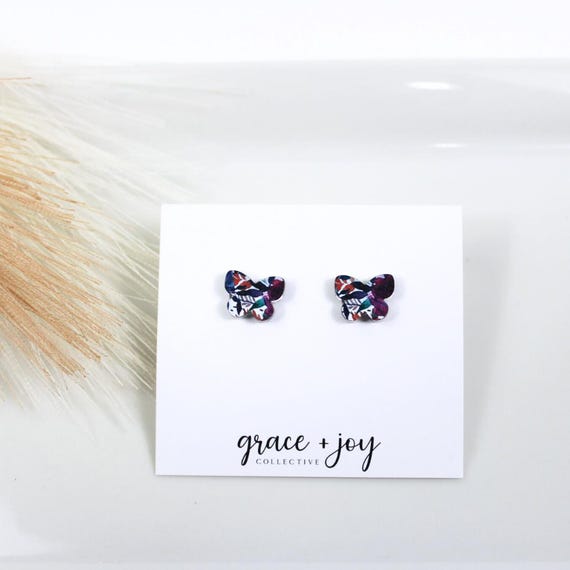 Butterfly earrings stud, floral earrings, first earrings for little girls, ear piercing gift, small studs, birthday gift for 8 year old girl