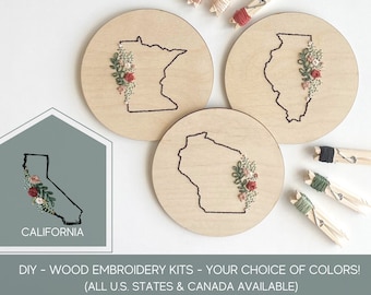 Embroidery kit beginner, do it yourself craft kit, home state embroidery kit, learn to embroider kit, California gifts, craft party kit, DIY
