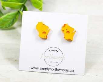 Wisconsin earrings for women, Wisconsin cheese earrings, cheese head stud earrings, Wisconsin girl accessories, birthday gift for wife, best