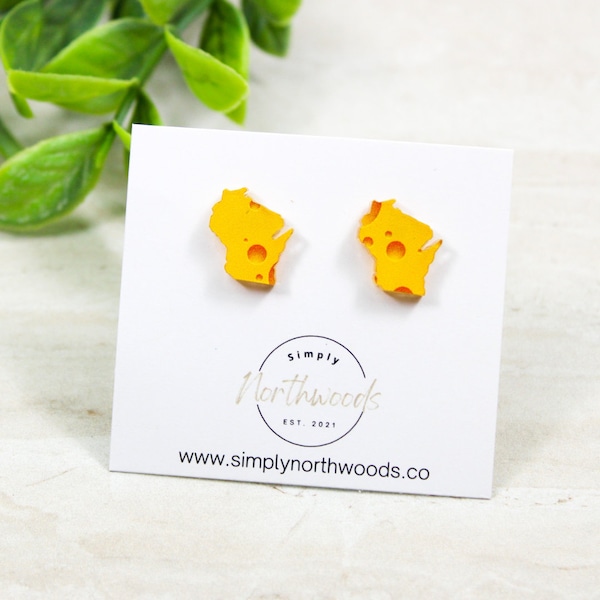 Wisconsin earrings for women, Wisconsin cheese earrings, cheese head stud earrings, Wisconsin girl accessories, birthday gift for wife, best