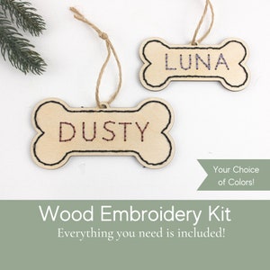 Personalized dog name Christmas ornament embroidery, do it yourself embroidery kit Christmas, dog bone ornament, homemade ornaments, best