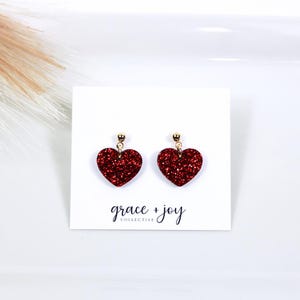 Red heart glitter earrings, Valentine&#39;s Day Earrings, Valentine&#39;s gift for teacher, love theme acrylic earring, stud dangle earrings small