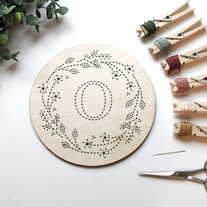 Embroidery kit for beginners, personalized embroidery gift, do it yourself kit, initial embroidery design, floral embroidery, wood craft kit image 2