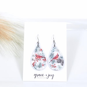 Kardinal Ohrringe Acryl, Winter Träne Ohrring, Ohrring für Naturliebhaber, Vogel Liebhaber Geschenk, Verlust eines geliebten Geschenk, Kardinal Geschenk für sie