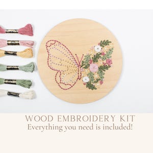 Butterfly embroidery kit wood, embroidery for beginners, spring floral embroidery kit, diy gift for her, diy decor, spring tiered tray decor