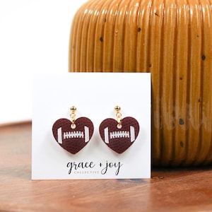 Football heart earrings, gameday earrings for football party, football mom earrings, football fan earrings for women, football lover gift