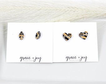 Black and Yellow Football earrings acrylic, football earrings small, yellow and black football lover gift for women, game day earrings for