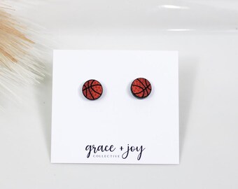 Boucles d'oreilles de basket-ball en acrylique, clous de boucles d'oreilles de basket-ball, cadeau pour amateur de basket-ball pour femme, cadeau pour équipe de basket-ball, bijoux de basket-ball, sport