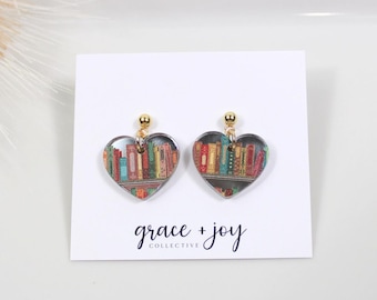 Book lover earrings, book worm Earrings, bookshelf earrings, book reader gift, teacher appreciation gift, teacher earrings, librarian gift