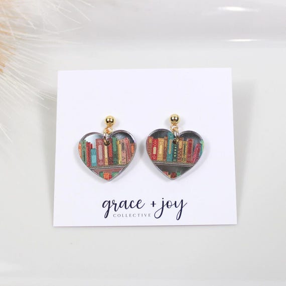 Book lover earrings, book worm Earrings, bookshelf earrings, book reader gift, teacher appreciation gift, teacher earrings, librarian gift