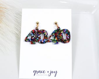 40th Birthday dangle earrings, birthday number dangle earrings, chunky glitter acrylic earrings, statement earrings, birthday party earrings