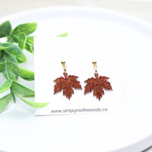 Herbst Blatt Ohrringe, Kupfer Ahornblatt Ohrringe Acryl, Herbst baumeln Ohrringe für Frauen, Herbst Geschenk für Freund, Statement Ohrringe, Herbst Liebhaber