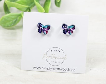 Butterfly earrings stud, floral earrings, first earrings for little girls, ear piercing gift, small studs, birthday gift for 8 year old girl