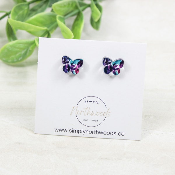 Butterfly earrings stud, floral earrings, first earrings for little girls, ear piercing gift, small studs, birthday gift for 8 year old girl