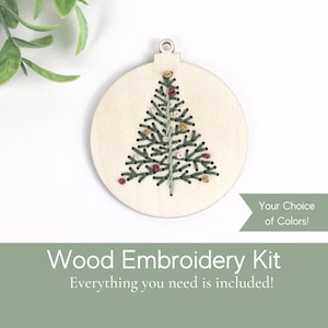 Christmas tree embroidered ornament, diy embroidery kit for beginner, homemade ornament wood, diy wood ornament, craft kit for adults, small