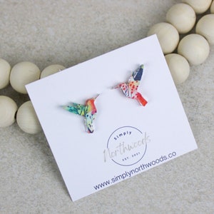 Hummingbird earrings stud small, watercolor earrings acrylic, birthday gift for grandma, bird studs, bird lover gift, hummingbird jewelry image 3