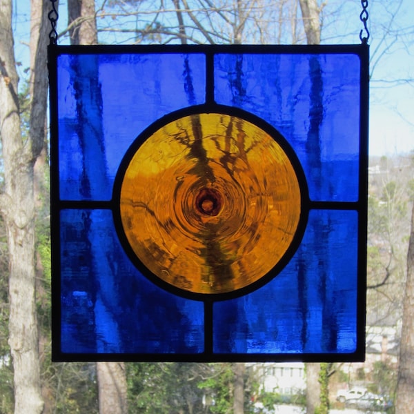 Gold Rondel with Blue Stained Glass