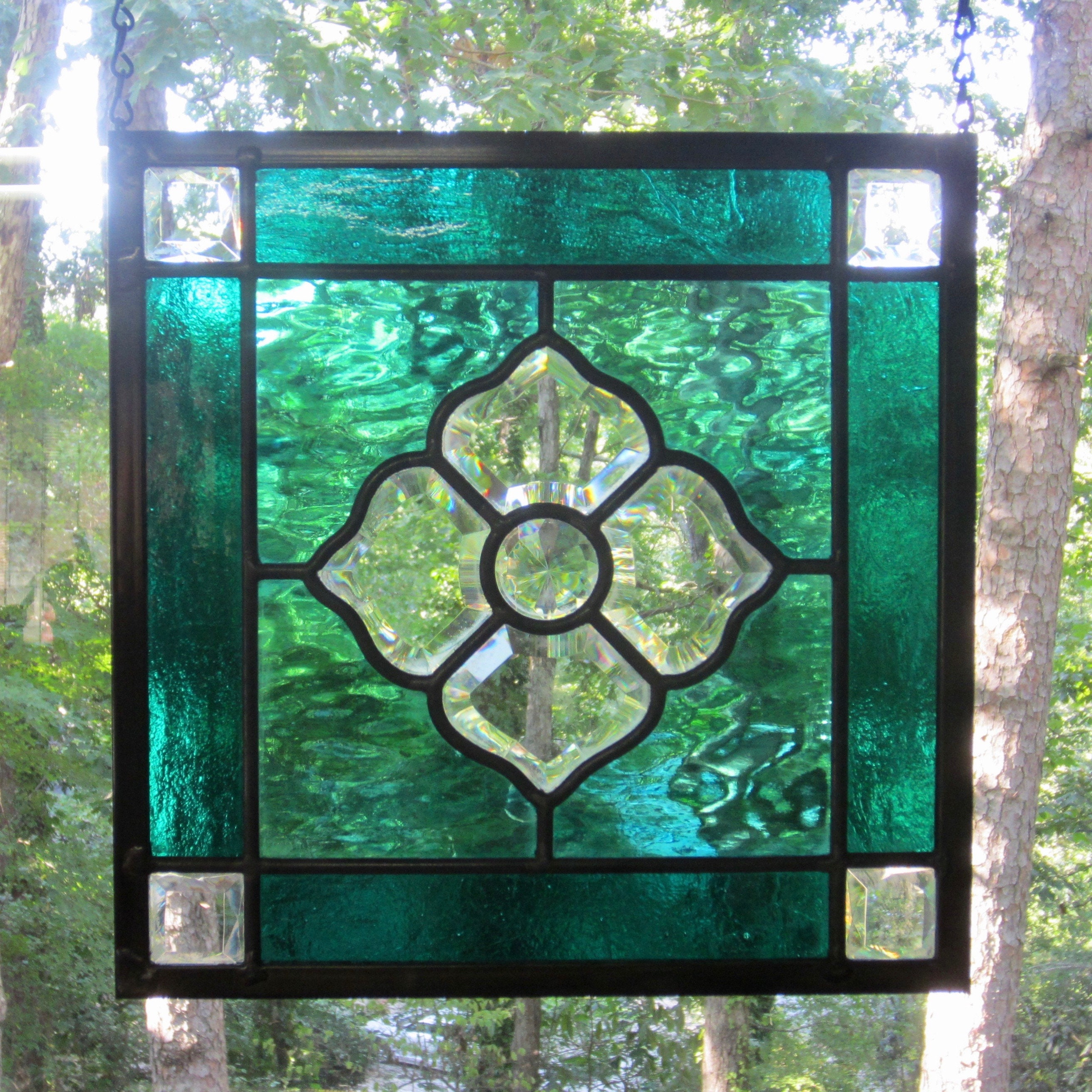 Stained & Beveled Glass Window Aqua Teal Etsy