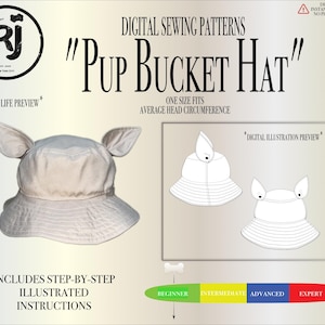 Pup Bucket Hat Sewing Pattern – PDF Download, Dog Ear Hat, A4/A0/Projector Friendly