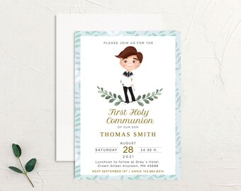 First Holy Communion invitation boy, printable first holy communion boy invites, printable invitation navy, Invitacion primera Comunion niño