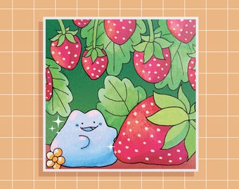 Strawberry Ditto (Shiny Version) - Pokemon Art Print, 8x8