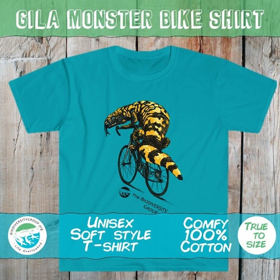 Gila Monster Shirt, Gila Monster on a bike, bicycle animal, reptile riding a bike, bike shirt, Unisex Softstyle T-Shirt