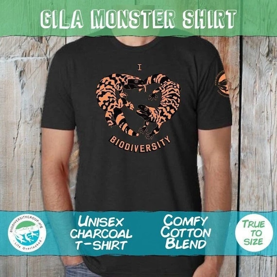Gila Monster Love Shirt, Screen printed t-shirt, Cute lizards, Lizard Heart, I Love Biodiversity, Conservation Charity, cool lizard graphic