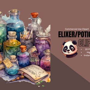 Fantastic Watercolor Potion/Elixir Clipart For Any Mystical Journey, Quest, Roleplaying Adventurer or Party - 20 PNG Images W/ No Background