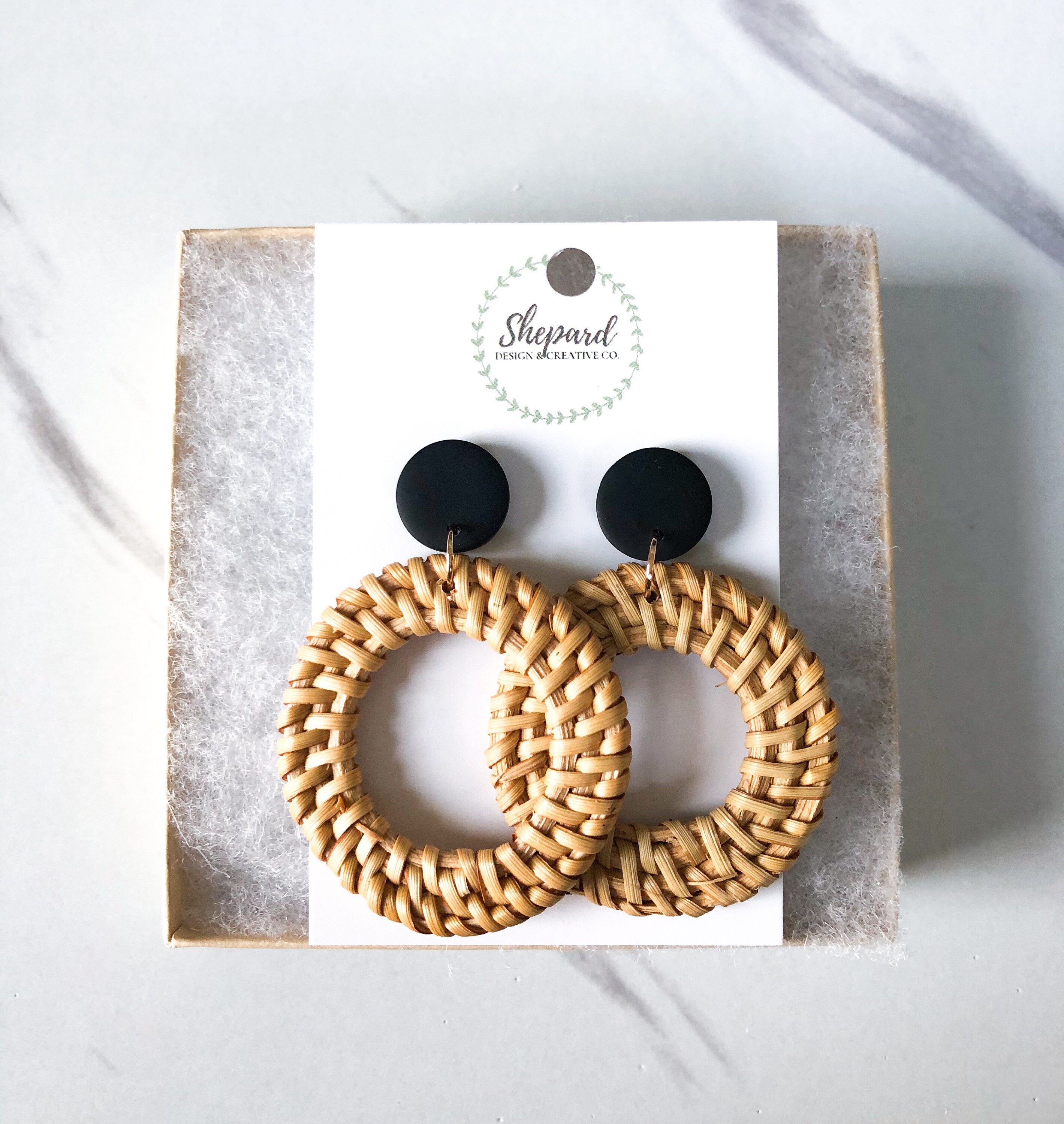 RATTAN EARRINGS//Open Black Rattan Woven Earrings Etsy