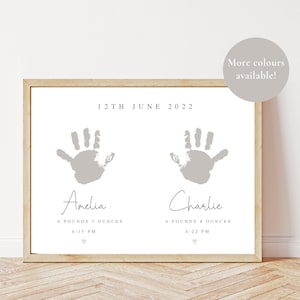 Personalised Twin Handprint,  Twin Birth Details Print , New Baby Twins Gift Keepsake Print , Twins Baby Gift, Twin Girls Print, Twins Decor