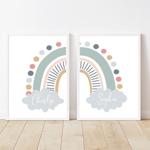 Twins Nursery Rainbow Prints, Twins Bedroom Decor Prints, Personalised Twin Name Print, Gift for Newborn Twins, Twin Quotes, Sibling Prints