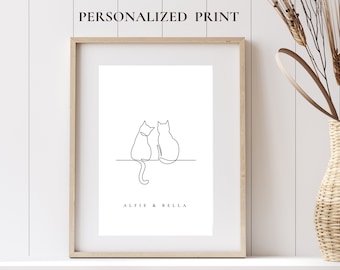 2 Decorazioni murali per proprietari di gatti, 2 disegni di gatti stilizzati, Regali personalizzati per gatti, Disegni di gatti stilizzati, Stampa di animali domestici, Regalo per amanti dei gatti, DOWNLOAD DIGITALE
