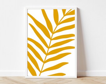 Mosterd gele blad print, boho gele wall art afdrukbare, mosterd blad poster, mosterd botanische muur decor, digitale download