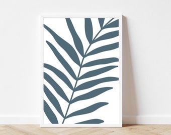 Niebieski liść sztuka ścienna wydruk, Boho niebieski sztuka do druku, turkusowy niebieski liść plakat, turkusowy botaniczny wystrój ścienny, affiche feuille bleue, turkusowa sztuka ścienna