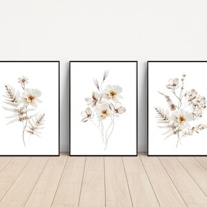 White Watercolor Botanical Print Set of 3, Gallery Wall Art, Floral ...
