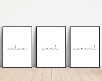 Bathroom Watercolour  Set of 3, Set of 3 Bathroom Prints, Relax Soak Unwind, Bathroom Decor, Bathroom Art, Bathroom Prints, Wall Prints