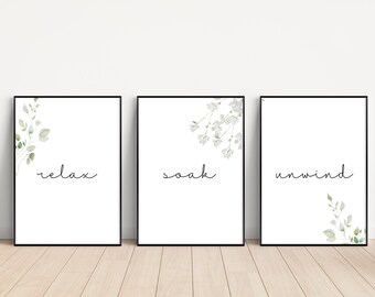 Bathroom Watercolour  Set of 3, Set of 3 Bathroom Prints. Relax Soak Unwind, Bathroom Decor, Bathroom Art, Bathroom Prints, Wall Prints