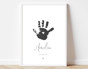 Impronta di mano del bambino minimalista personalizzata, ricordo dell'impronta della mano del nuovo bambino, stampa personalizzata del bambino, arredamento personalizzato per la scuola materna, regalo per il nuovo bambino,